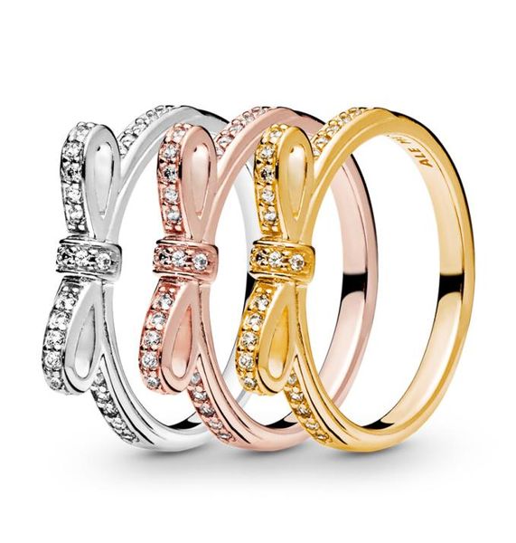 925 sterling silver classic delicate bow rose gold ring luxury designer jewelry women cz diamond engagement rings with charmes ori5028762, Slivery;golden